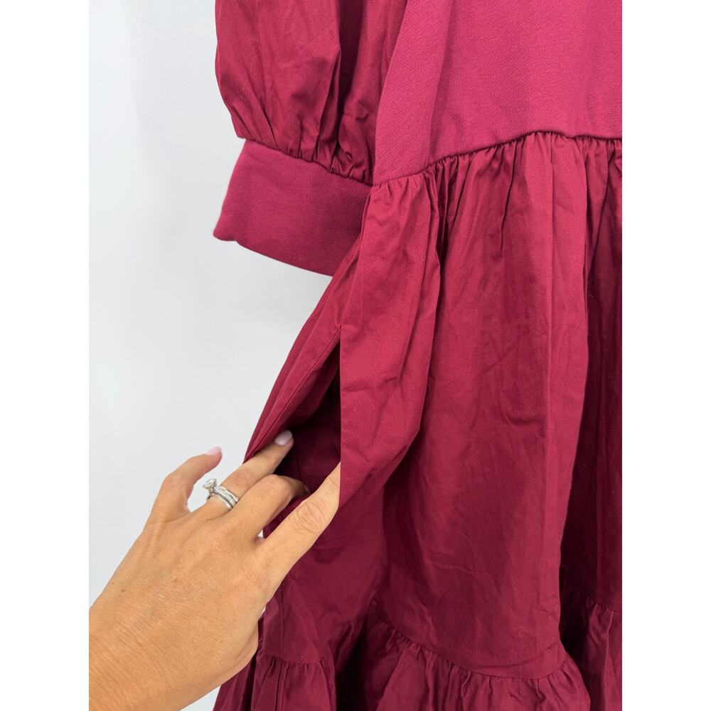 En Saison Gabriela Puff Sleeve Tiered Mini Dress Burgundy Small NWT - Picture 5 of 9